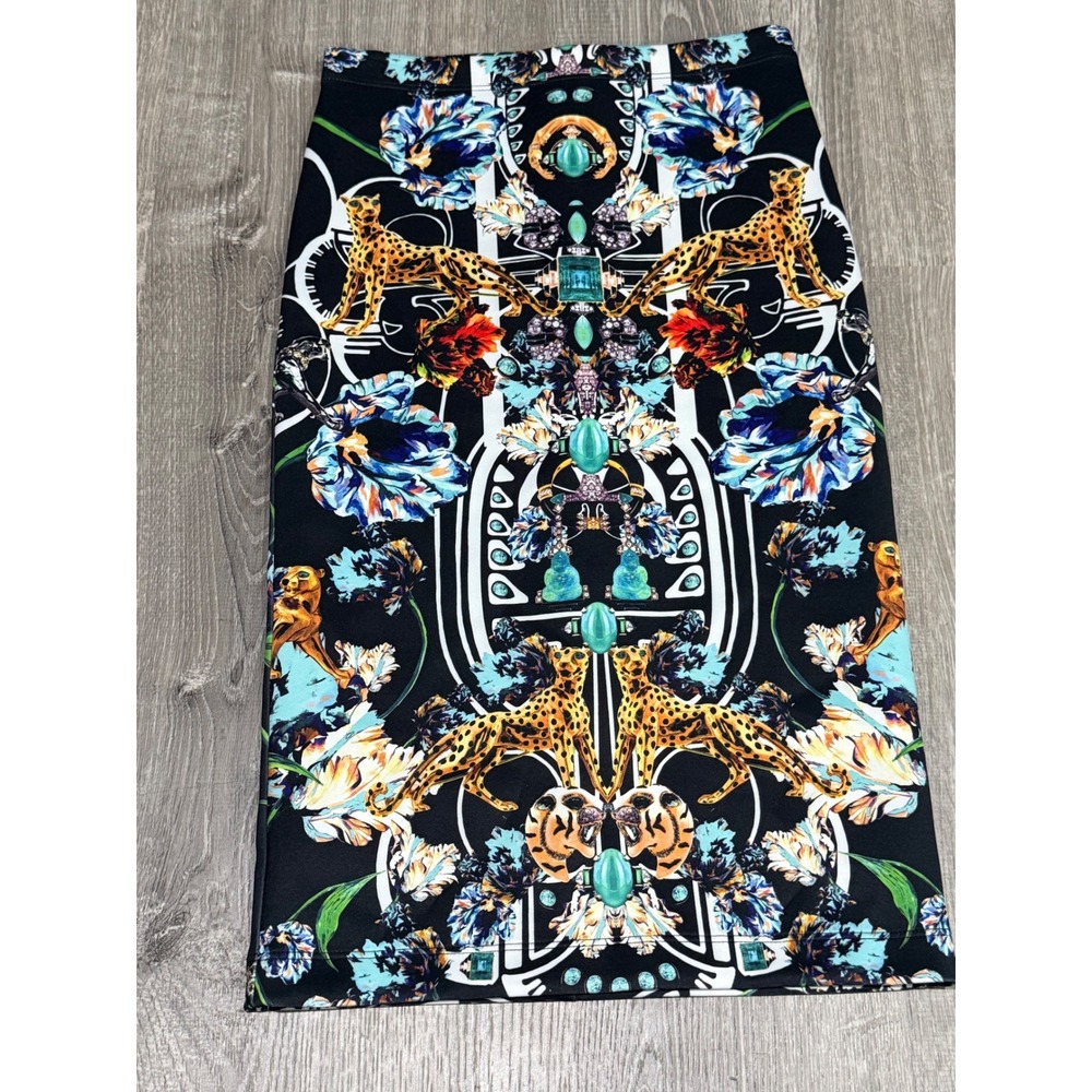 Clover Canyon Cheetah Floral Jewel Print Pencil Skirt Multi XS NEW